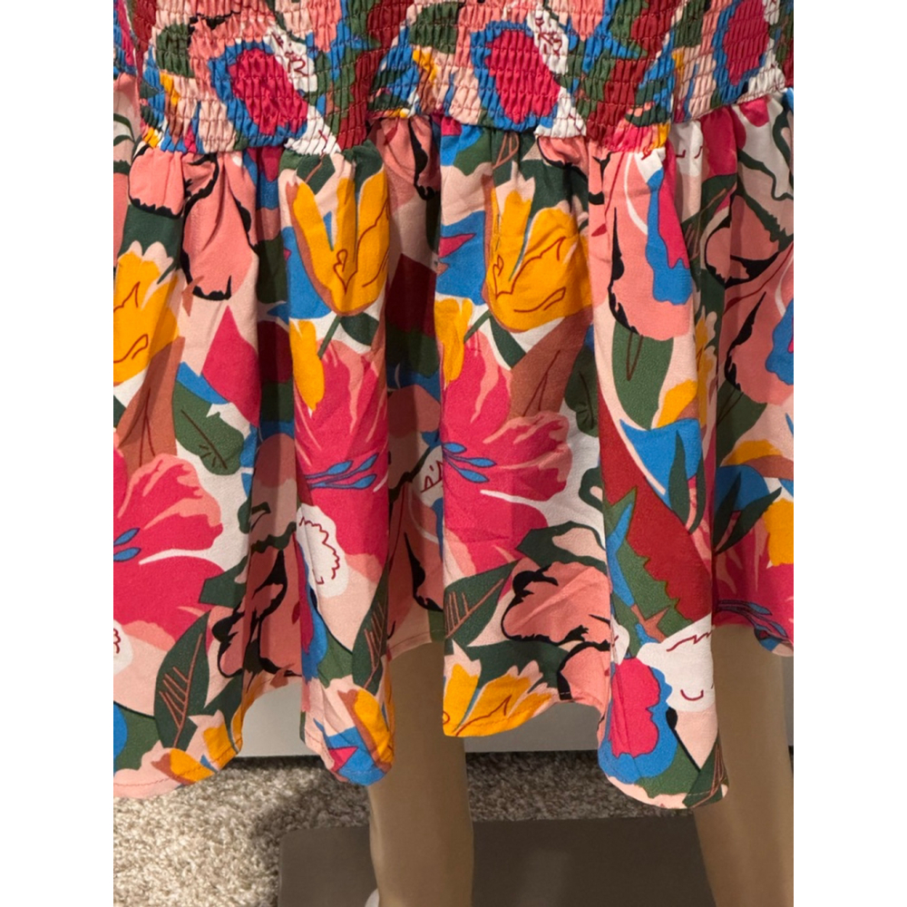 Women's Unbranded Midi Sun Dress S Pink Multi-color Floral Smocked - Picture 3 of 10